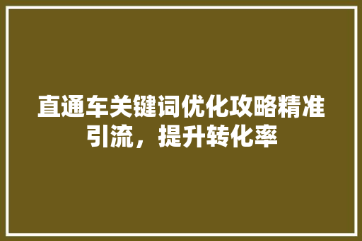 直通车关键词优化攻略精准引流，提升转化率