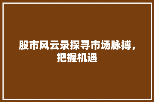 股市风云录探寻市场脉搏，把握机遇