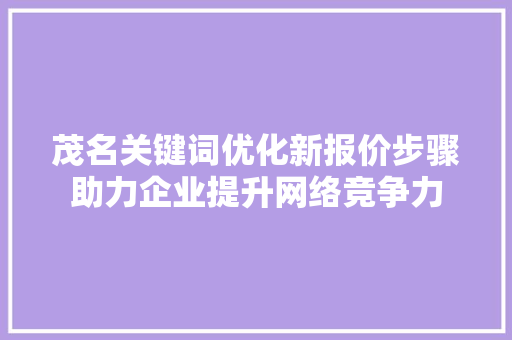 茂名关键词优化新报价步骤助力企业提升网络竞争力