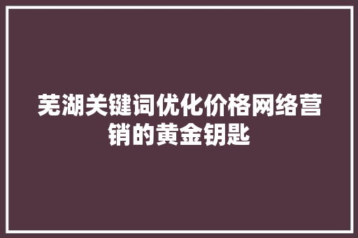 芜湖关键词优化价格网络营销的黄金钥匙