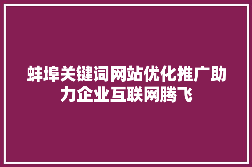 蚌埠关键词网站优化推广助力企业互联网腾飞