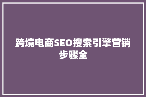 跨境电商SEO搜索引擎营销步骤全