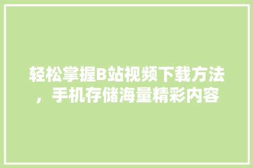 轻松掌握B站视频下载方法，手机存储海量精彩内容 人工智能