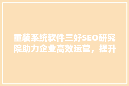 重装系统软件三好SEO研究院助力企业高效运营，提升网站排名