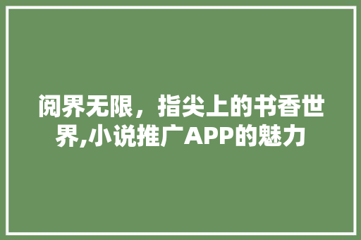阅界无限，指尖上的书香世界,小说推广APP的魅力
