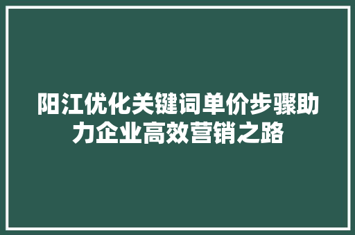 阳江优化关键词单价步骤助力企业高效营销之路