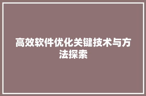 高效软件优化关键技术与方法探索