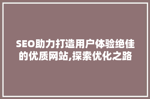 SEO助力打造用户体验绝佳的优质网站,探索优化之路