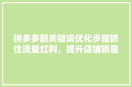拼多多新关键词优化步骤抓住流量红利，提升店铺销量