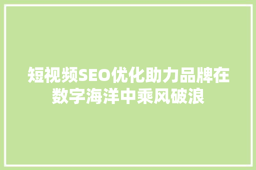 短视频SEO优化助力品牌在数字海洋中乘风破浪 智能科技