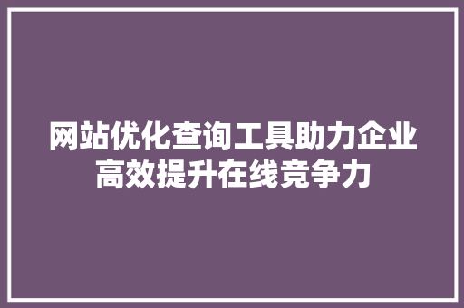 网站优化查询工具助力企业高效提升在线竞争力