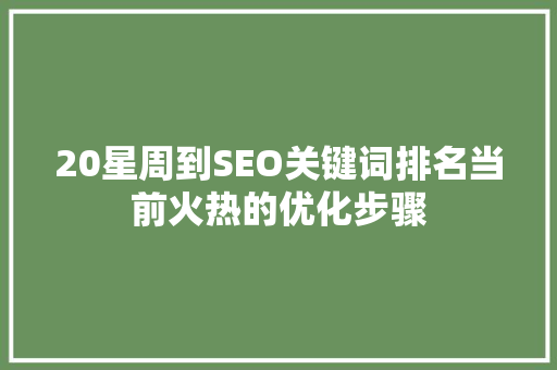 20星周到SEO关键词排名当前火热的优化步骤 人工智能