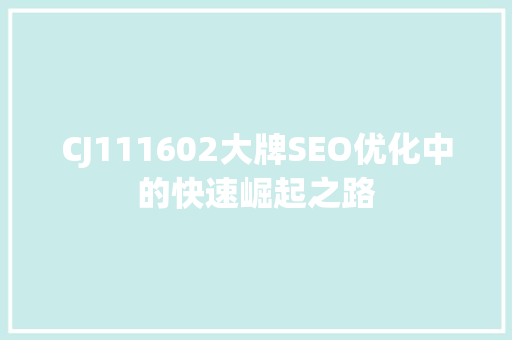 CJ111602大牌SEO优化中的快速崛起之路