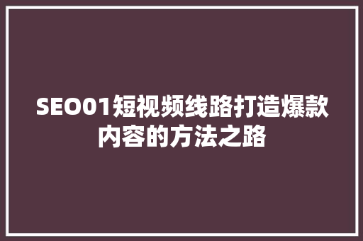 SEO01短视频线路打造爆款内容的方法之路