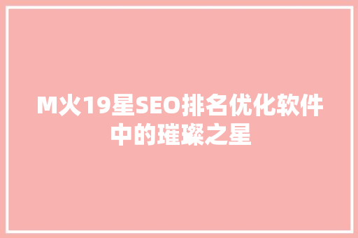 M火19星SEO排名优化软件中的璀璨之星