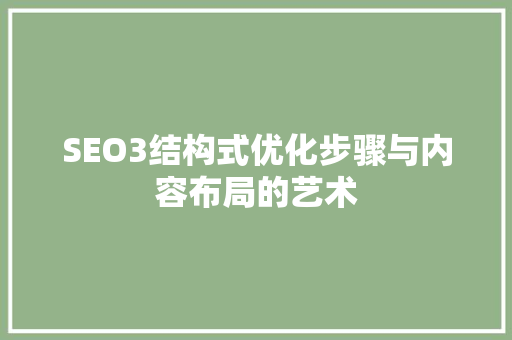 SEO3结构式优化步骤与内容布局的艺术