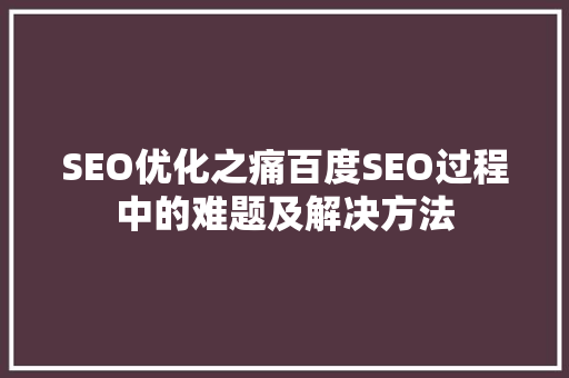SEO优化之痛百度SEO过程中的难题及解决方法