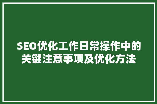 SEO优化工作日常操作中的关键注意事项及优化方法