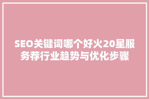 SEO关键词哪个好火20星服务荐行业趋势与优化步骤
