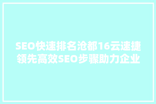 SEO快速排名沧都16云速捷领先高效SEO步骤助力企业腾飞
