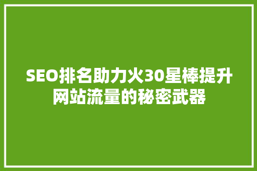 SEO排名助力火30星棒提升网站流量的秘密武器