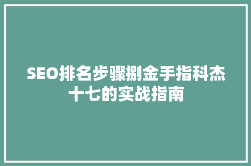SEO排名步骤捌金手指科杰十七的实战指南