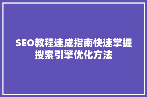 SEO教程速成指南快速掌握搜索引擎优化方法