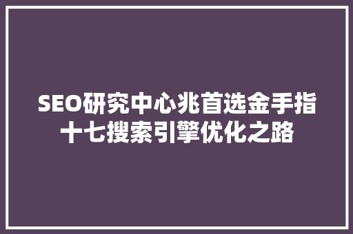 SEO研究中心兆首选金手指十七搜索引擎优化之路