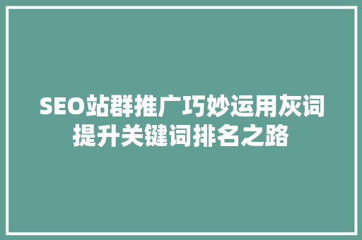 SEO站群推广巧妙运用灰词提升关键词排名之路