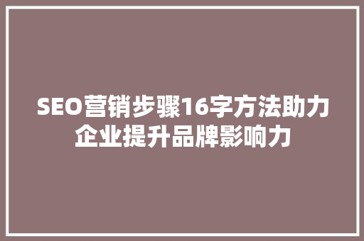 SEO营销步骤16字方法助力企业提升品牌影响力