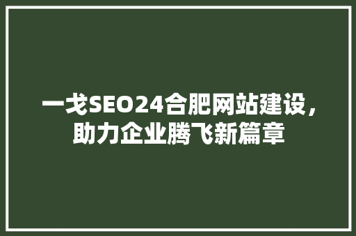 一戈SEO24合肥网站建设，助力企业腾飞新篇章