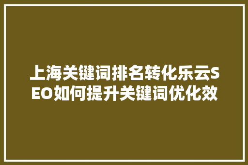 上海关键词排名转化乐云SEO如何提升关键词优化效果