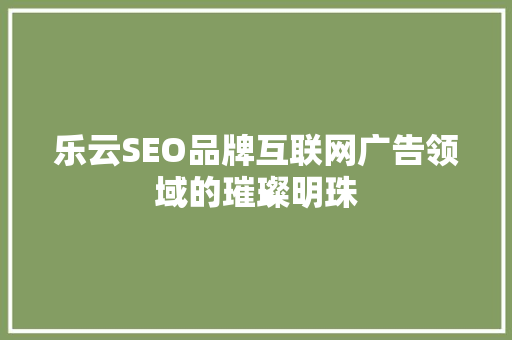 乐云SEO品牌互联网广告领域的璀璨明珠