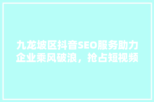 九龙坡区抖音SEO服务助力企业乘风破浪，抢占短视频营销高地