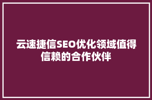 云速捷信SEO优化领域值得信赖的合作伙伴
