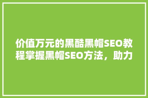 价值万元的黑酷黑帽SEO教程掌握黑帽SEO方法，助力网站快速崛起