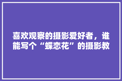 喜欢观察的摄影爱好者，谁能写个“蝶恋花”的摄影教程 人工智能
