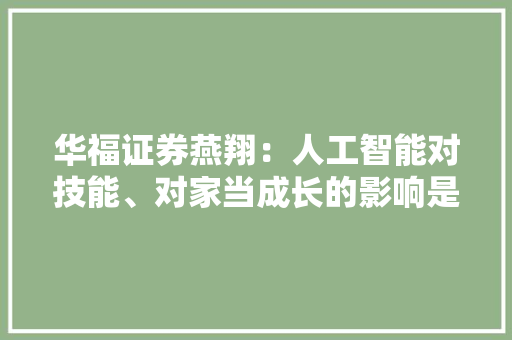 华福证券燕翔：人工智能对技能、对家当成长的影响是慢慢爬坡式的上行 智能科技