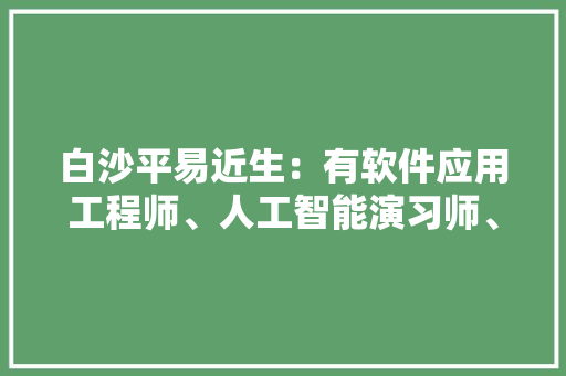 白沙平易近生：有软件应用工程师、人工智能演习师、置业顾问、司帐等岗位推荐 智能科技