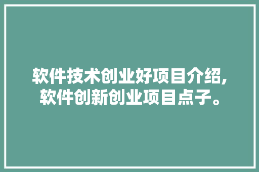 软件技术创业好项目介绍,软件创新创业项目点子。 软件技术