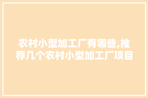 农村小型加工厂有哪些,推荐几个农村小型加工厂项目。 智能科技