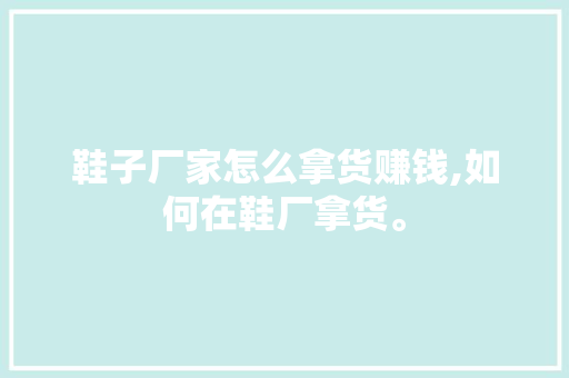 鞋子厂家怎么拿货赚钱,如何在鞋厂拿货。 智能科技