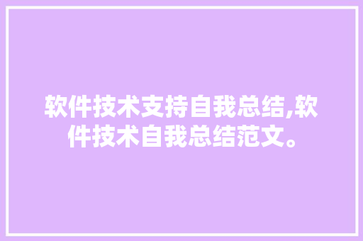 软件技术支持自我总结,软件技术自我总结范文。 软件技术