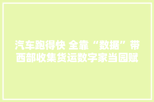 汽车跑得快 全靠“数据”带西部收集货运数字家当园赋能金昌高质量成长 人工智能