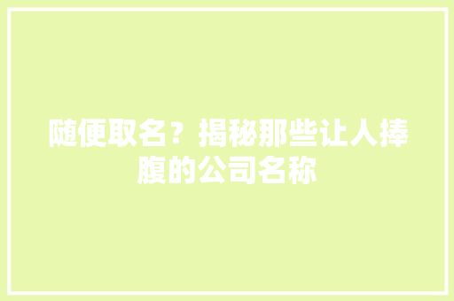 随便取名？揭秘那些让人捧腹的公司名称 智能科技