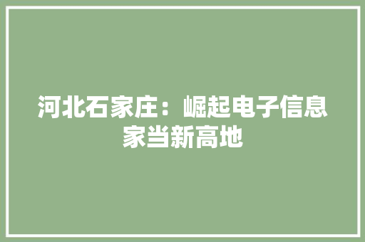 河北石家庄：崛起电子信息家当新高地 智能科技