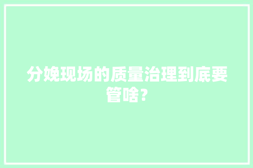 分娩现场的质量治理到底要管啥？ 人工智能