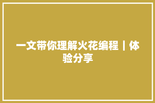 一文带你理解火花编程｜体验分享 智能科技