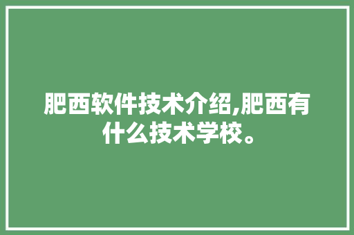 肥西软件技术介绍,肥西有什么技术学校。 软件技术