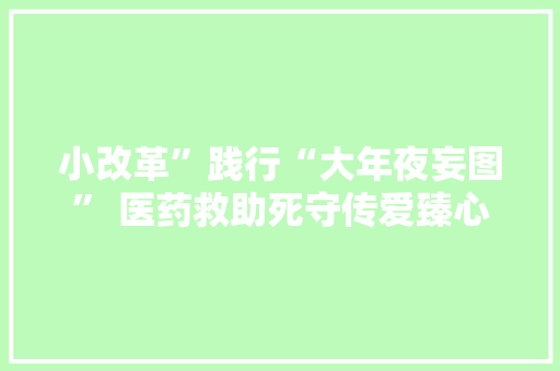 小改革”践行“大年夜妄图” 医药救助死守传爱臻心 人工智能